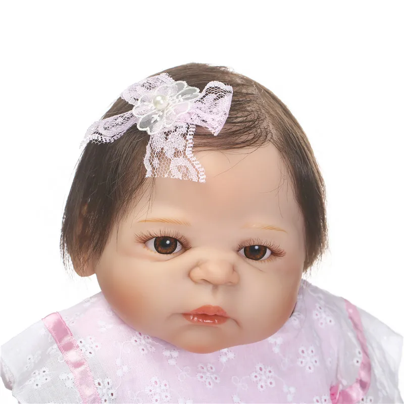 NPK brand silicone girl doll reborn 22&quot55cm pink dress bebe princess babies rooted hair child birthday present toy boneca | Игрушки и
