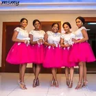 Белые и ярко-розовые короткие платья для подружек невесты с рукавами и круглым вырезом, кружевные тюлевые платья 2019, модные вечерние платья для девочек, Индивидуальный размер