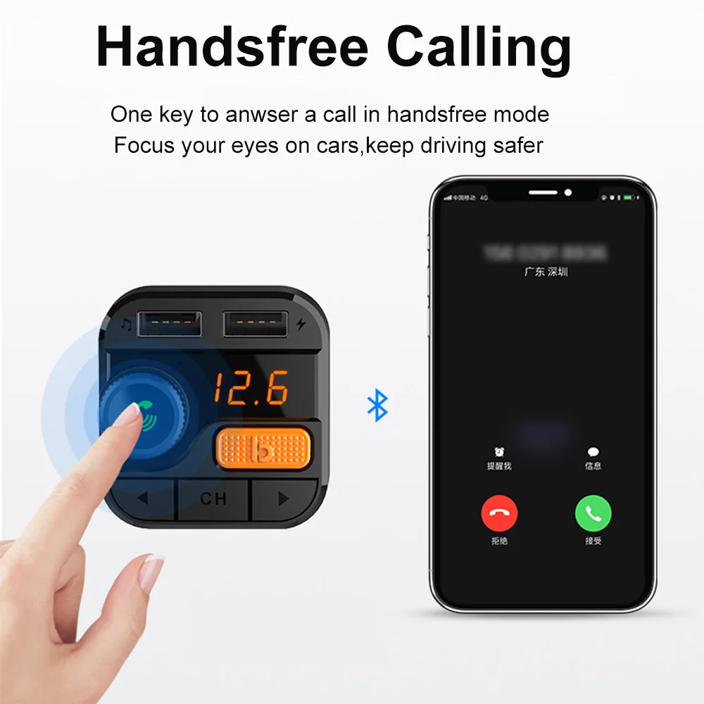 Konrisa fm-передатчик модулятор Bluetooth 5,0 бас Музыка Handsfree автомобильный комплект Радио MP3 плеер Поддержка TF карта u-диск USB зарядное устройство