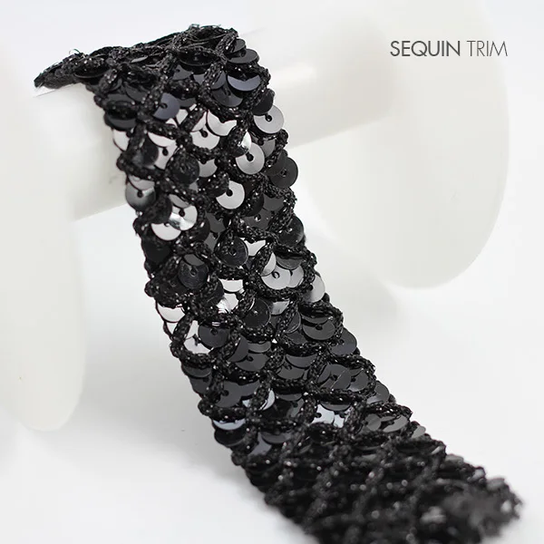 Braided Black Sequin 5row Fabric Trimming Sew on Applique Decorated Lace Ribbon Trim Sewing Supplies for Craft Cloth 20yard/T790 | Дом и сад