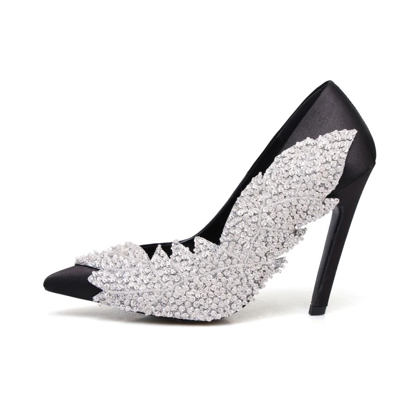 Luchfive/роскошные женские свадебные туфли лодочки со стразами и листом шелковые