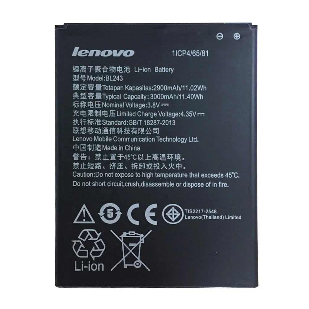 Оригинальный аккумулятор для Lenovo K3 Note 2900 мАч литий ионный BL243 Замена K50 T5