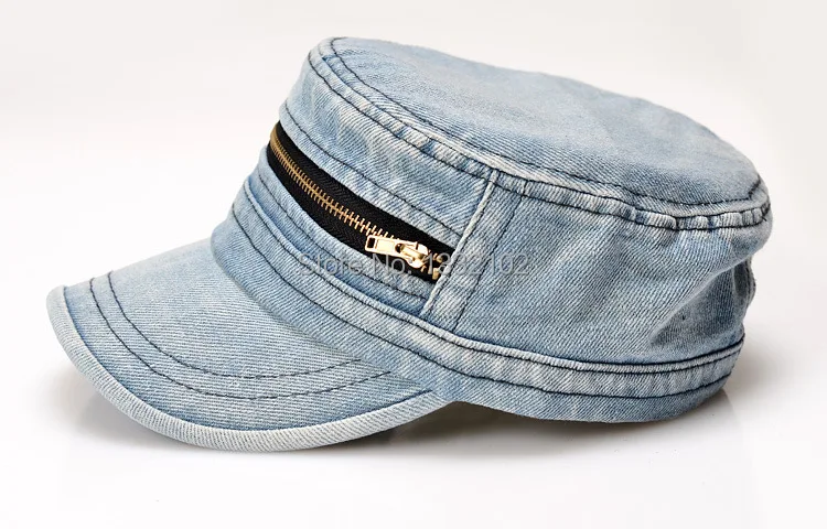 High Quality Casual Denim Vintage Zipper Washed Flat Army Cap Military Hat for women and Man Free Shipping H083 | Тематическая