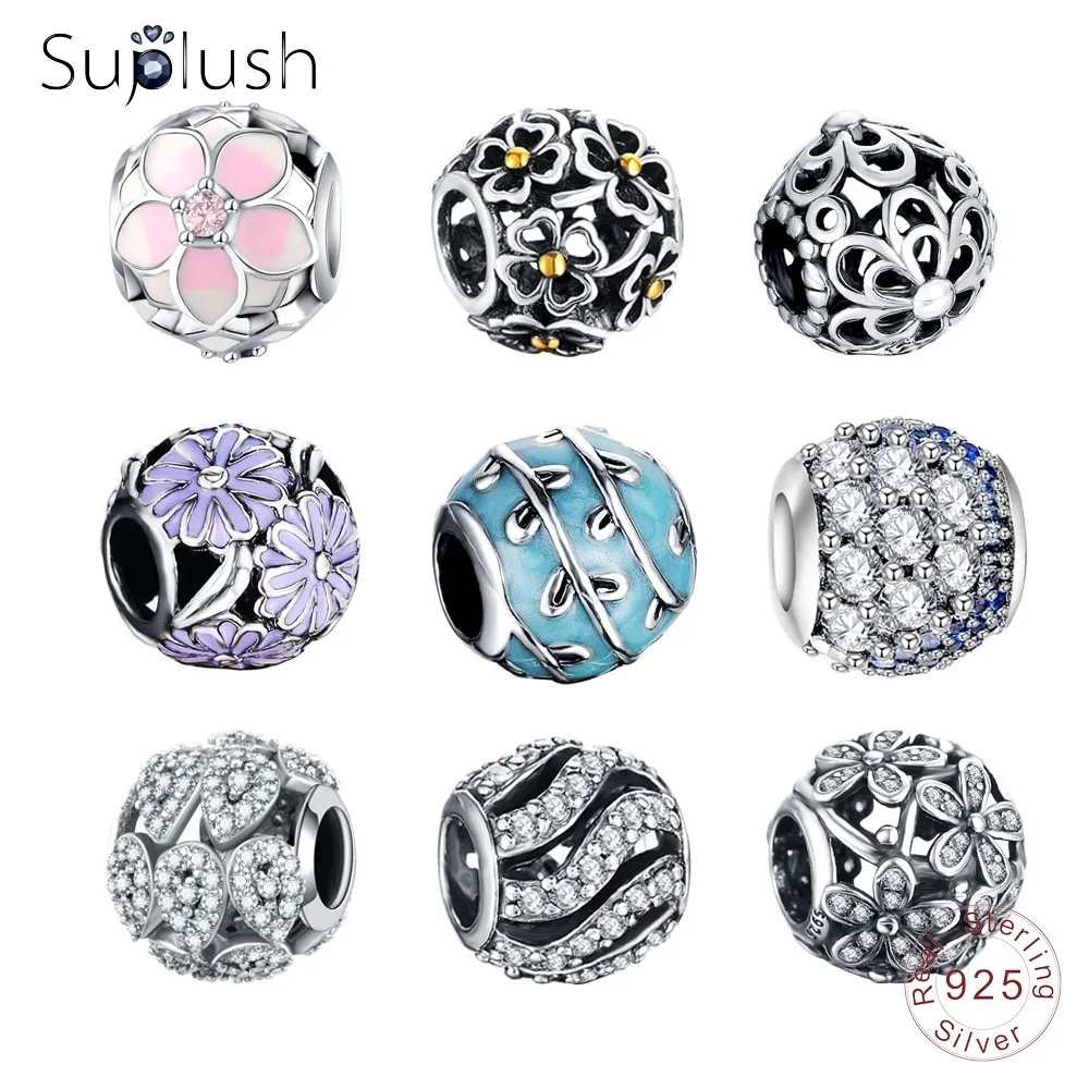 Suplush Настоящее серебро 100% 925 пробы Подвески Бусины Подходят оригинальный бренд DIY