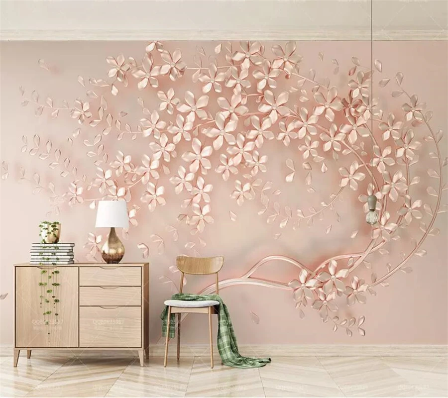 3d обои на заказ новые розовые золотые цветы роскошные элегантные стерео для