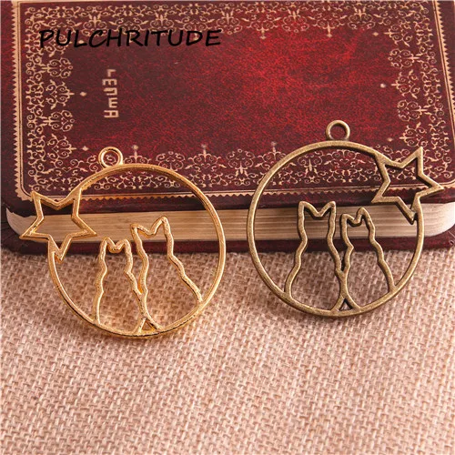 PULCHRITUDE 6 шт./лот металла и цинка, три Цвета с милым котом очаровательное звезды кулон заготовка с плоской гранью "сделай сам" для изготовления ювелирных изделий, c2111 - Окраска металла: bronze and golden