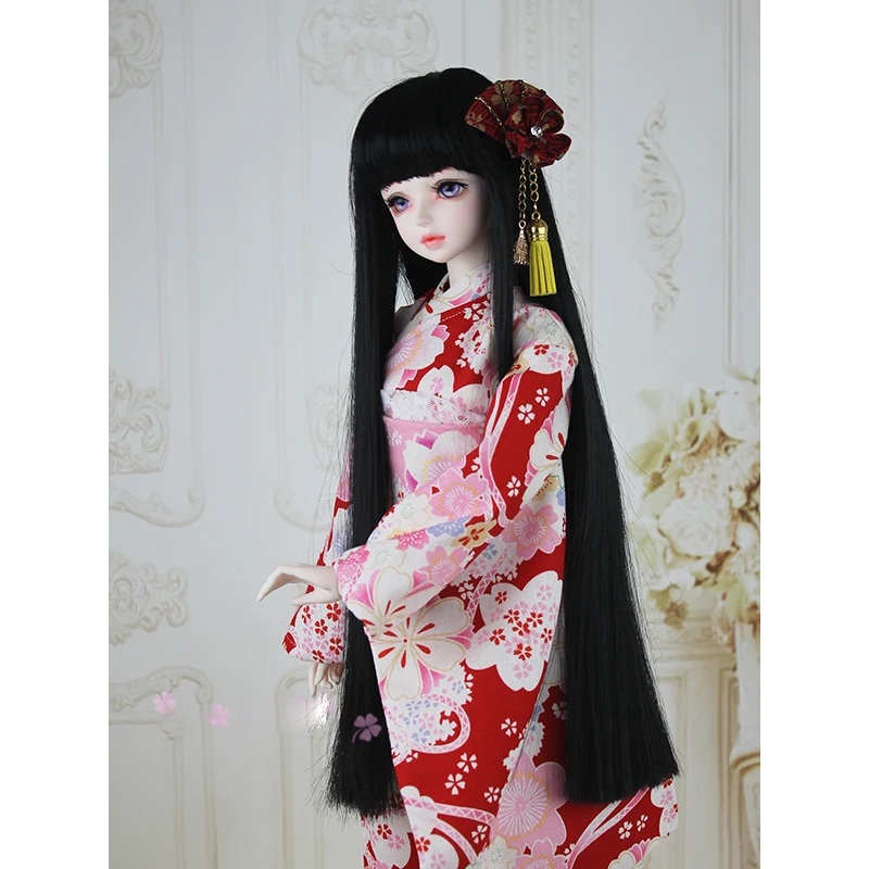 BJD черный длинный прямой парик для 1/6 11 "1/4 17" 1/3 24 "высокий YOSD MSD SD DK DZ AOD DD кукла