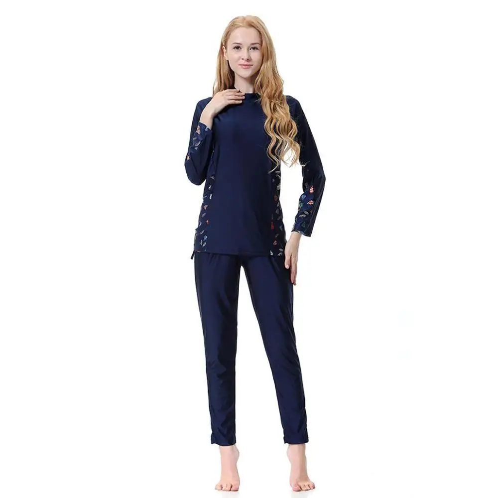 Navy blue Мусульманский купальный костюм, мусульманский купальный костюм, Женская купальная одежда, купальный костюм, женский скромный купальный костюм из кусков, полный Чехол, длинный рукав, B1008 - Цвет: Navy blue