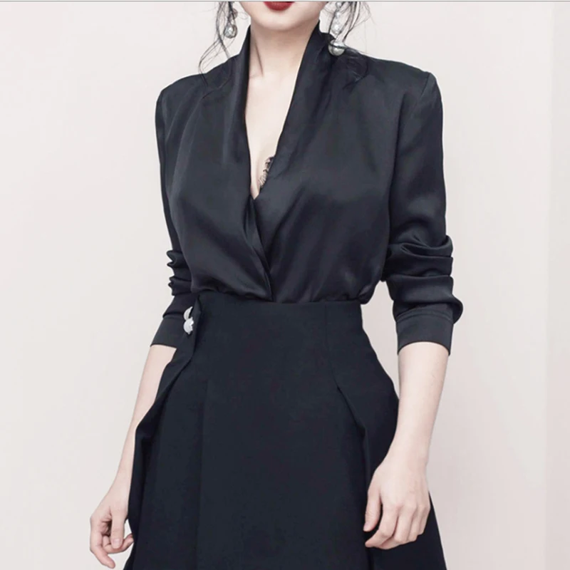 INDRESSME 2018 новые женские черные платья с V образным вырезом длинным рукавом Мини