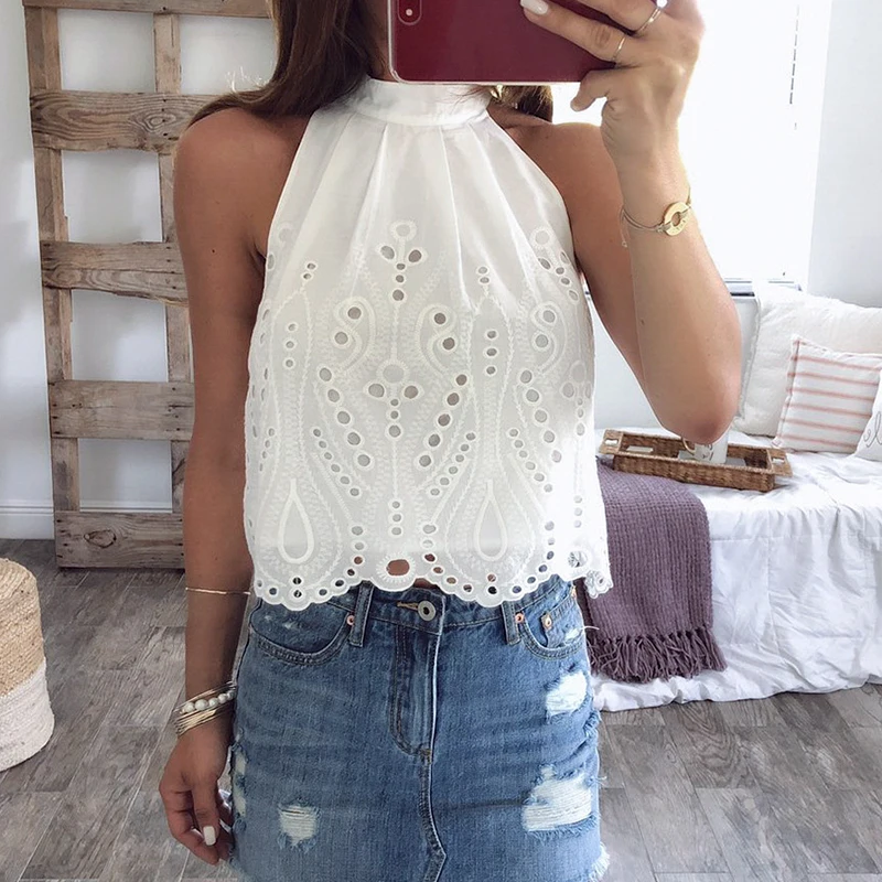 Lessverge пикантные белые женские кроп топ с вышивкой хлопковые летние майки рубашки