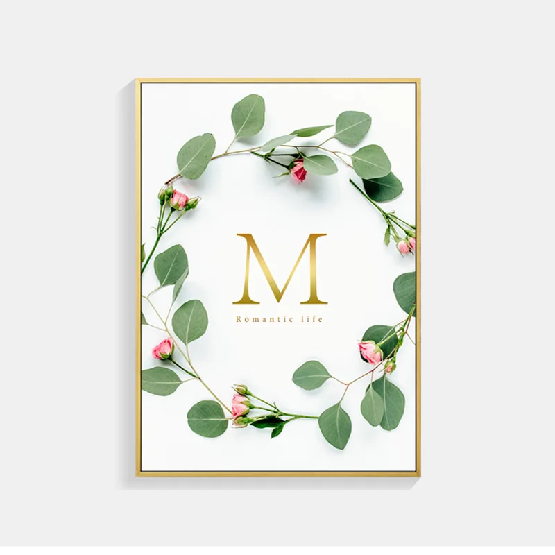 Nordic Canvas Poster Art Green Plant Leaf Pints Pink Round Flower Rose Posters And Prints Gold Letter Cuadros Unframed | Дом и сад