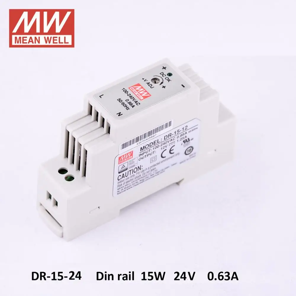 Бренд Mean Well представляет DR-15-12/24 DIN Rail источник питания 15 W 12 V 24 V Промышленный Meanwell импульсный источник питания 12 V ac dc источник 24 V