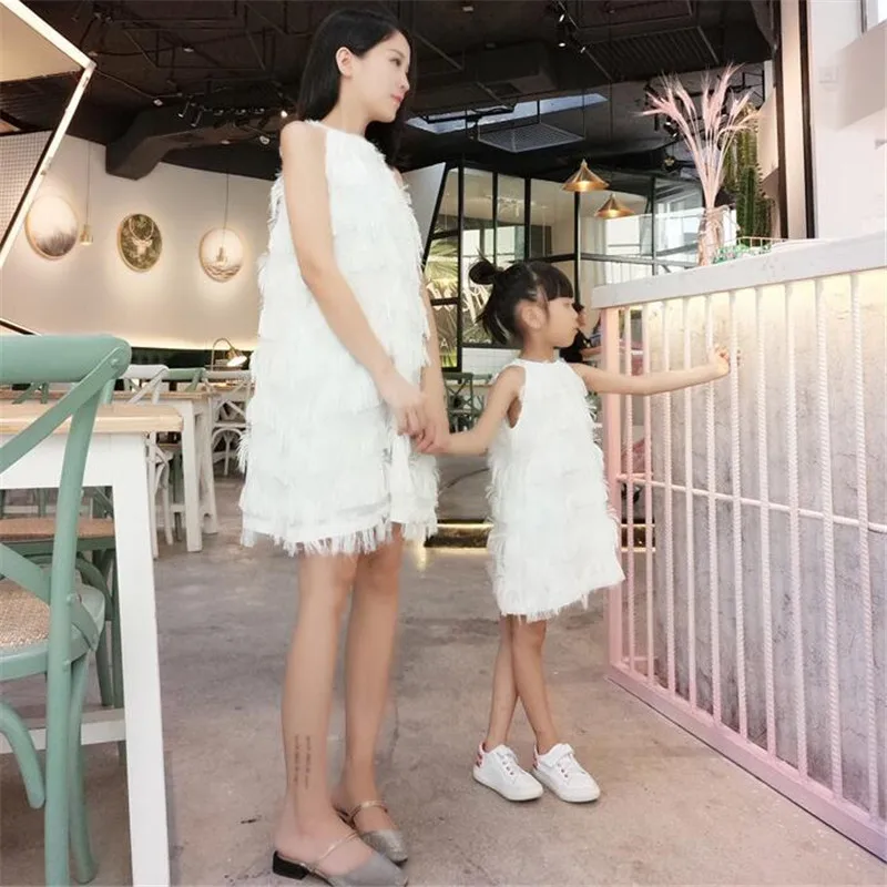 Weoneit/одинаковые комплекты для семьи летнее платье без рукавов с кисточками цвет