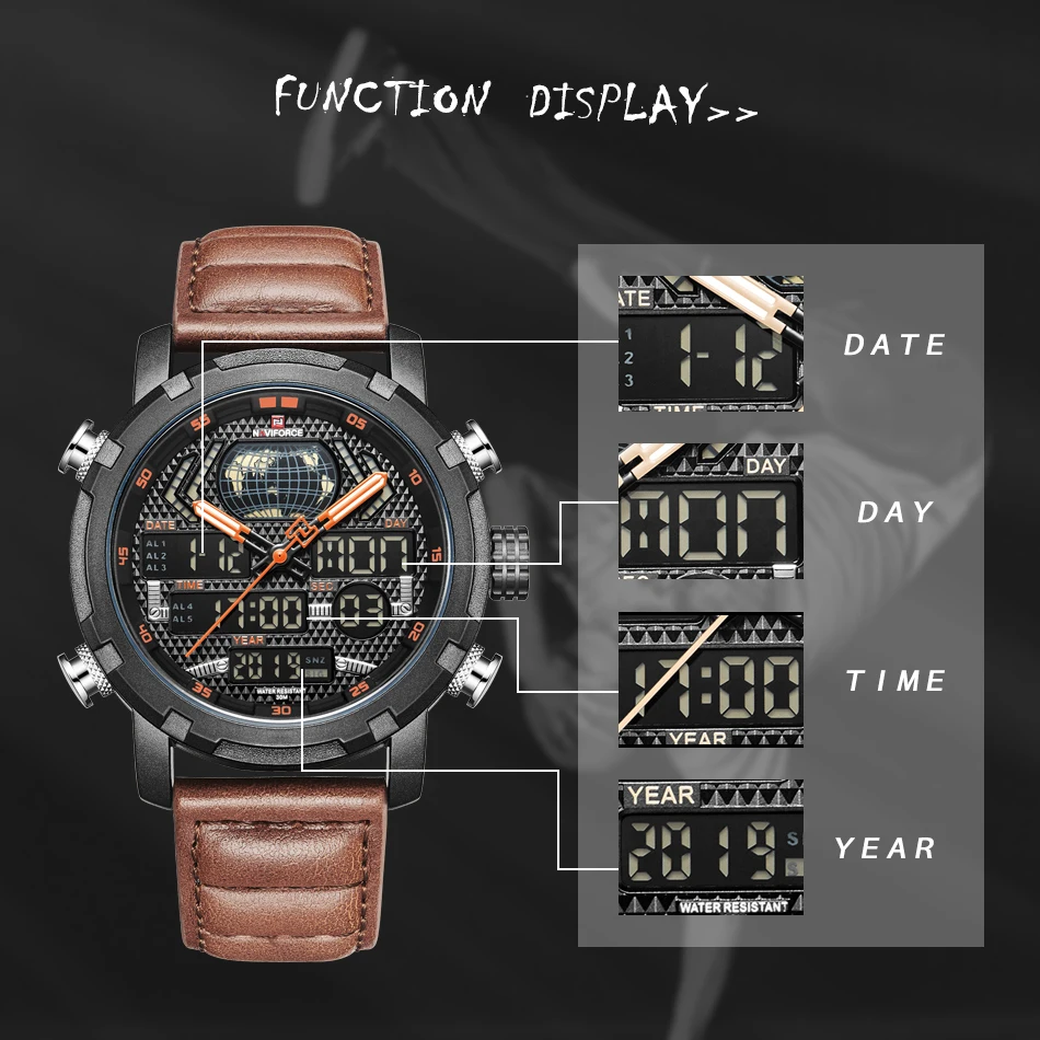 NAVIFORCE водонепроницаемые мужские военные спортивные часы, мужские роскошные брендовые аналоговые цифровые кварцевые часы, мужские часы с двойным дисплеем
