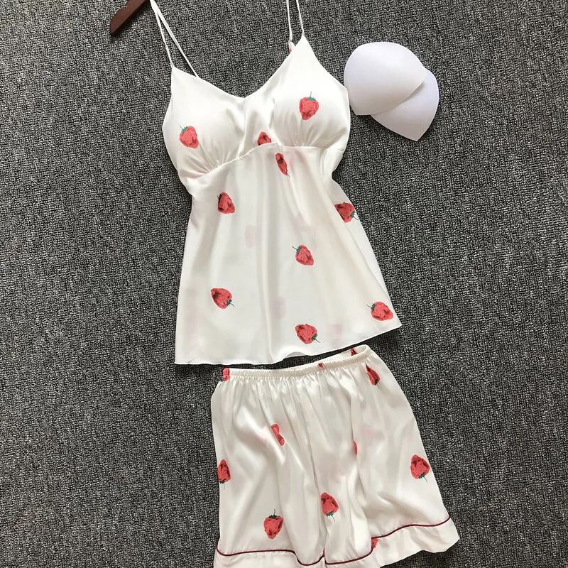 Лето сатин розовый Для женщин короткие пижамы установить сна Сексуальная одежда