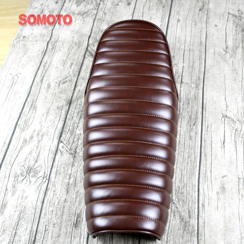 

640mm Brown Color Universal HIGH Quality Retro Vintage Motorcycle Seat Handwork Stripe Motorbike Caterpillar Seat Cushion