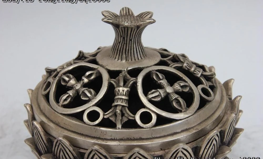 Тибетский белый бронзовый серебряный позолоченный цветок лотоса Vishva vajra