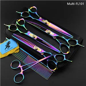 Multi-FL101 6 шт./компл. 7 дюймов профессиональные ножницы для домашних животных Уход за лошадьми Ножницы Прямые истончение изогнутые ножницы для собак и кошек Уход за лошадьми стрижка Инструменты - Цвет: Multi-FL101