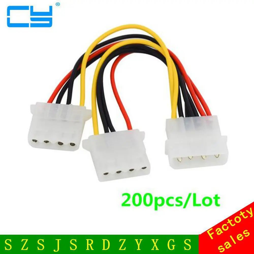 200 шт./лот источник питания компьютера IDE 4-контактный Molex LP4 папа 2 x женский кабель