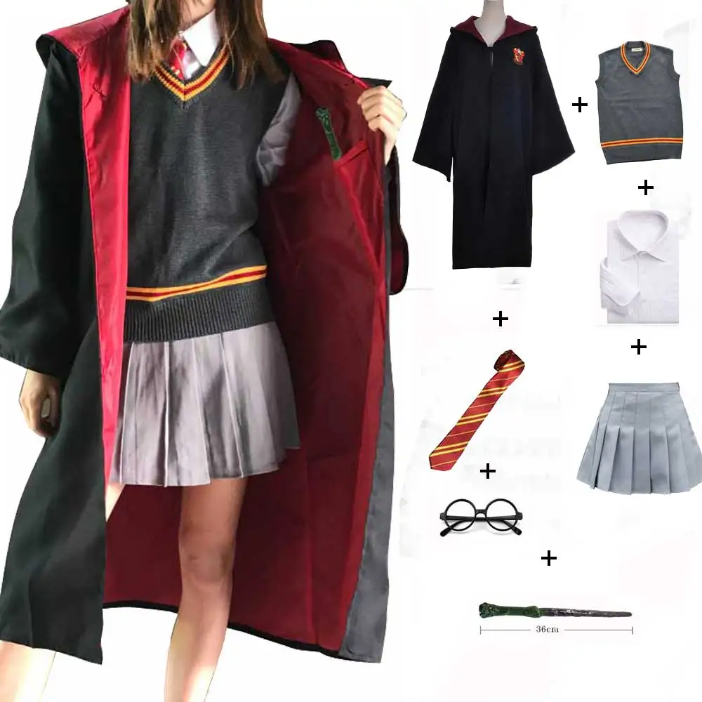 Gryffindor Hufflepuff Slytherin Ravenclaw костюм Гермионы Грейнджер Косплей халат юбка очки Униформа костюм для Хэллоуина