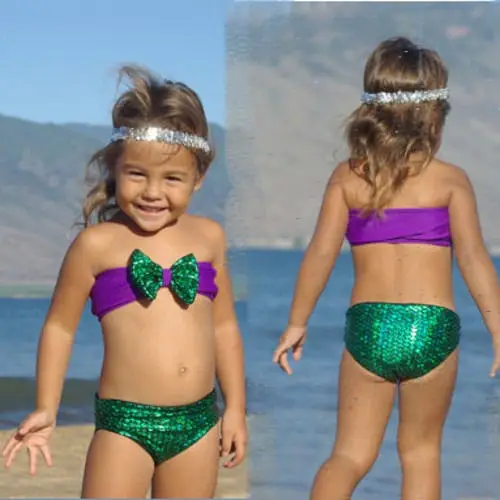 Ребенок Одежда для детей малышей девочек Русалка купальники Топы с бантом штаны