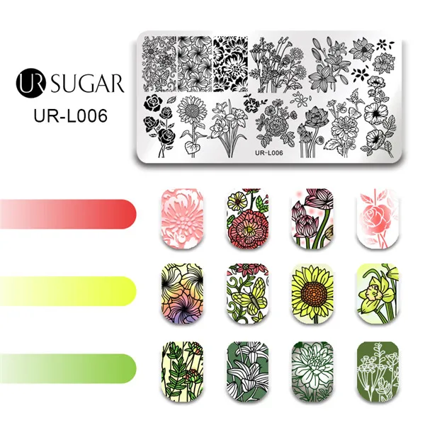 Ur Sugar 1 шт. прямоугольная штамповка шаблон пластины для ногтей звезды цветочный цветок панда собака бабочка маникюр Дизайн ногтей DIY пластины - Цвет: 42371