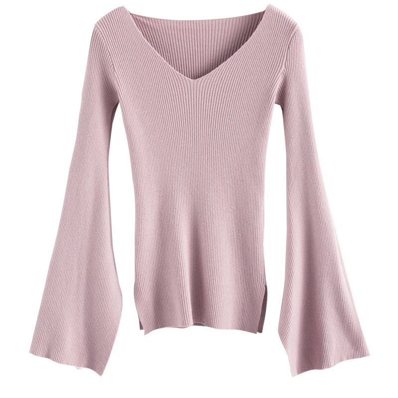 Sweater Female New Autumn V-neck Korean Fashion Self-cultivation Winter Bottoming High elasticity Knit Sweaters Women Pull | Женская