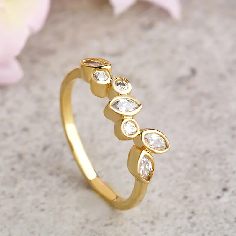 Женское кольцо со стразами MECHOSEN Золотое в форме листьев медное для свадебной