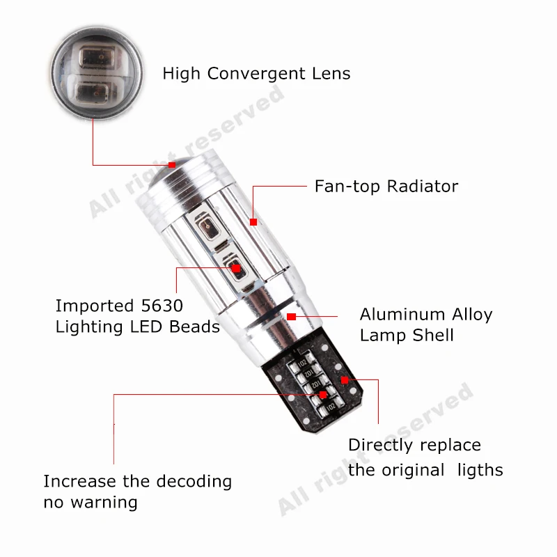 2 X T10 LED W5W красный CANBUS ОШИБОК автомобилей привело 10smd 5630 Автомобили 10 Клин