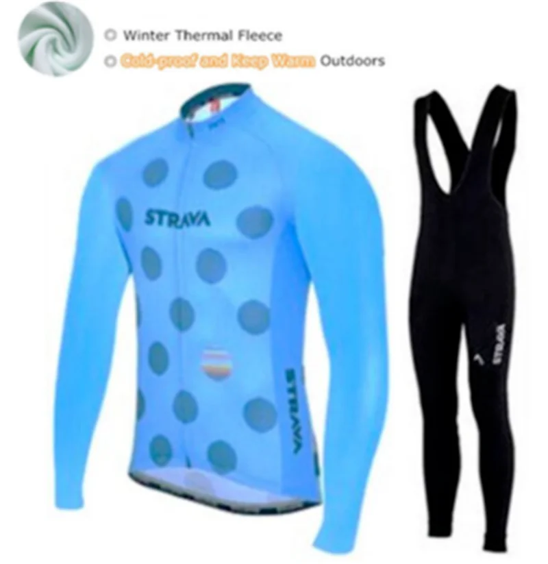 

STRAVA Pro team Winter thermal Fleece Cycling jersey set abbigliamento ciclismo invernale bicycle clothing MTB bike jersey