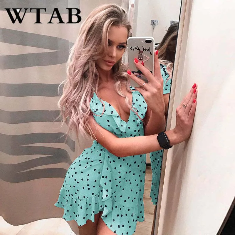 Женское платье с оборками WTAB повседневное облегающее в горошек v-образным