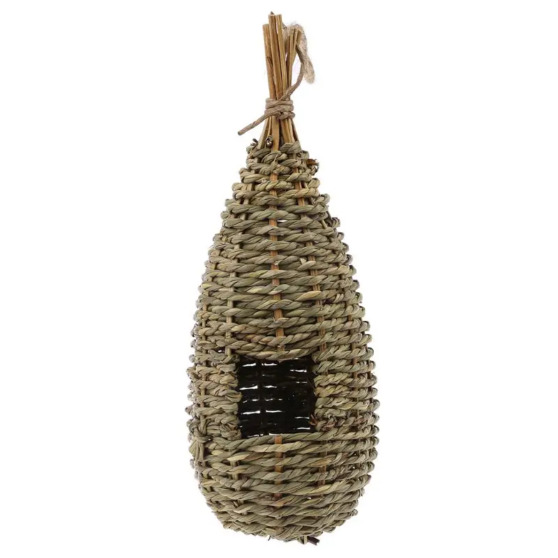 

Hand Woven Grass Bird Hut Hanging Bird House Natural Fiber Finch Bird Nest Hut Outdoor Cage Shelter Hideaway