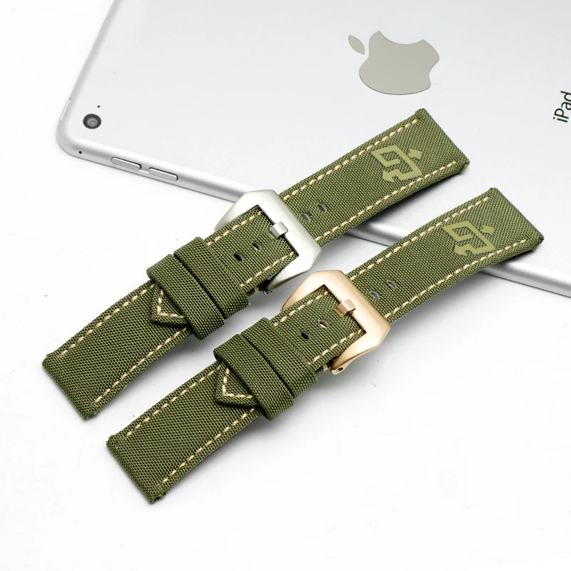 High quality Canvas watchband Genuine leathe bottom 20mm 22mm 24mm 26mm for PAM111 441 men watch bracelet | Наручные часы
