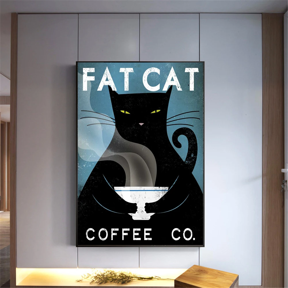 

Wall Art Rerto Fat Cat Black Cats Posters and Prints Wall Decor Canvas Pictures for Living Room Decoration Home Art Cuadros