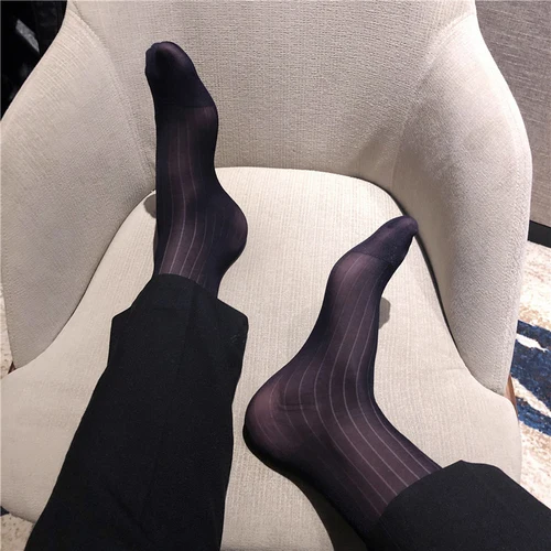 Navy Blue Шелковые носки для мужчин, формальные шелковые носки, костюм для костюма, Нескользящие прозрачные пикантные носки для геев, 1 пара мужских брендовых носков - Color: Navy Blue