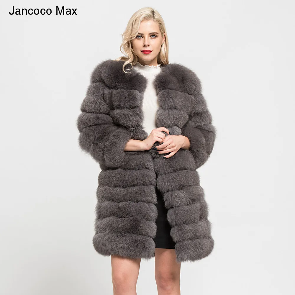 Jancoco Max 11 строк зимние теплые длинные пальто из натурального Лисьего меха женская верхняя одежда высокого качества натуральная Меховая куртка Верхняя одежда S7169