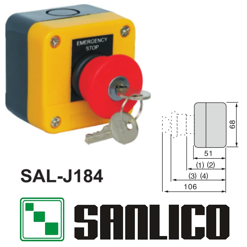 Водонепроницаемый переключатель с ключом, Кнопка аварийной остановки, кнопка управления, станция, SAL(LA68H-K)-J184, защелкивающийся ключ