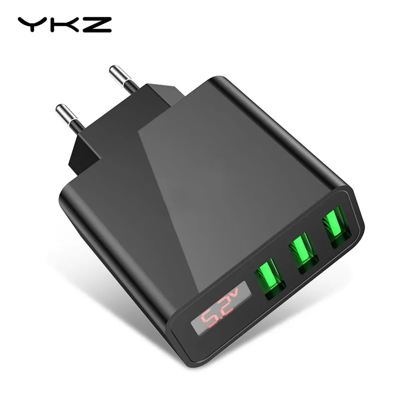 Светодиодный дисплей, 3 USB зарядного устройства QC3.0, 3 порта, быстрое зарядное устройство, штепсельная вилка европейского стандарта, зарядное устройство для мобильного телефона для samsung, iPhone, Xiaomi, дорожный настенный адаптер