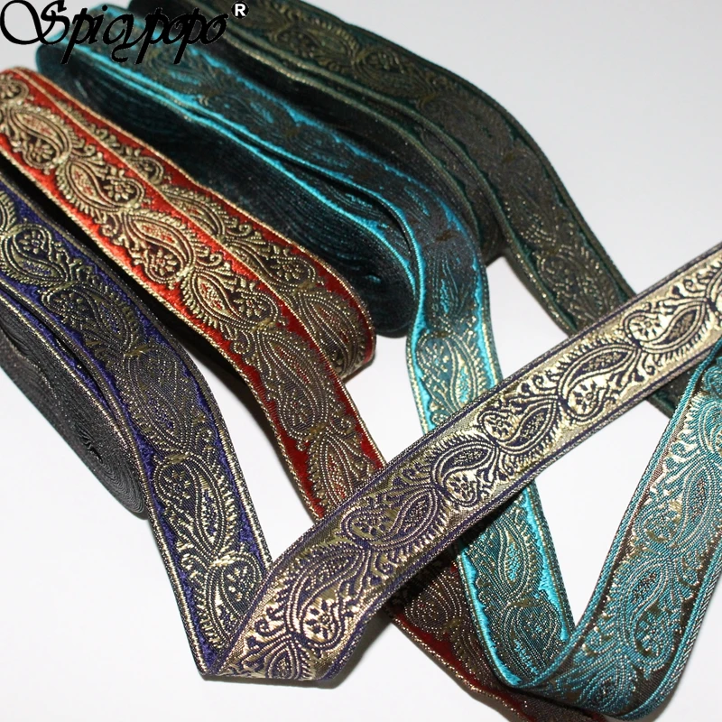 Spicypopo 10 yards Woven Jacquard Ribbon lace webbing paisley gold 2.4cm mixed 4 colors | Дом и сад
