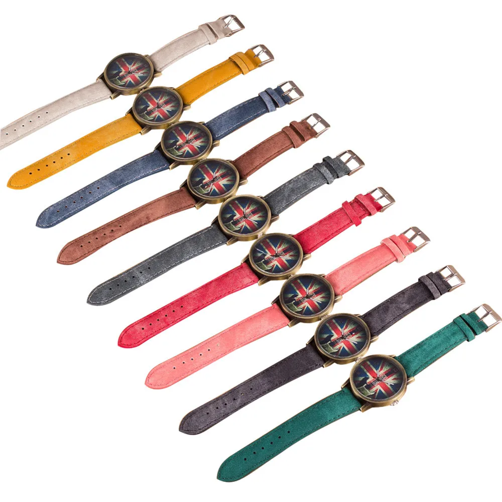 Reloj hombre британский флаг и гитарный узор цифровой циферблат холщовый ремешок женские часы ретро особенности horloges saatler часы B50