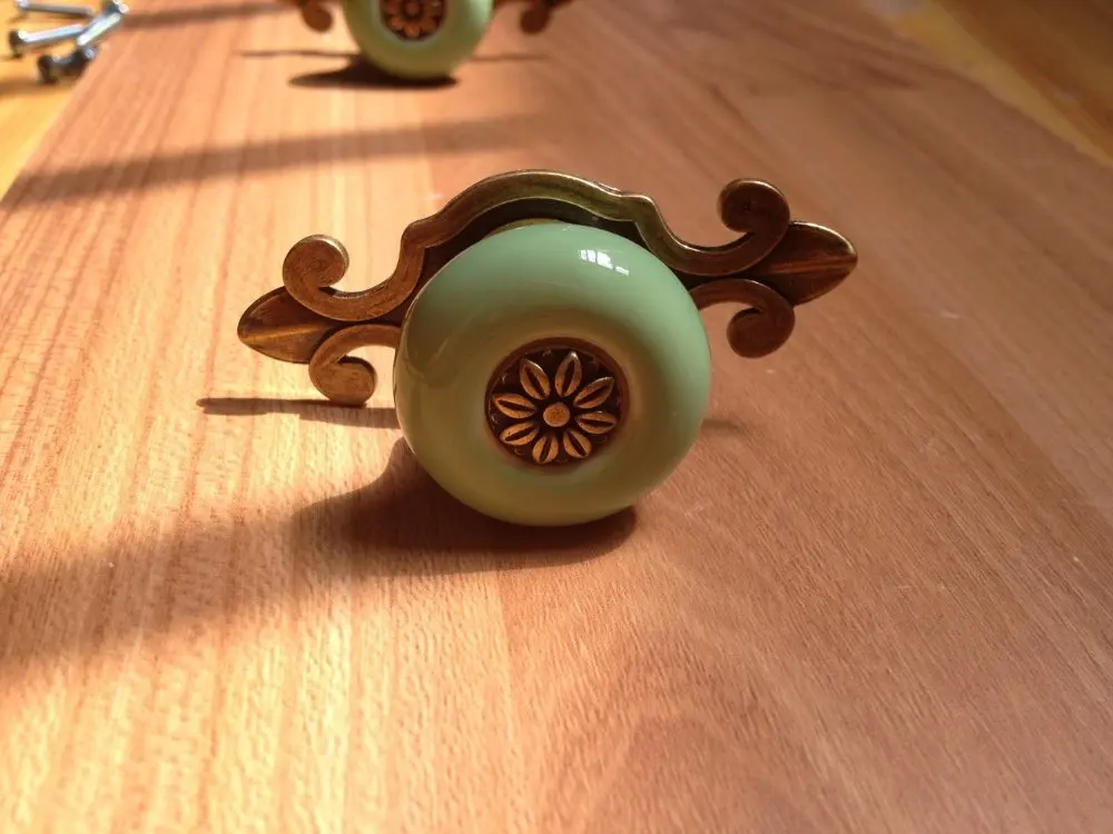 8 шт./компл. зеленый Винтаж Ретро Керамическая дверная ручка Бронзовый ящик шкаф