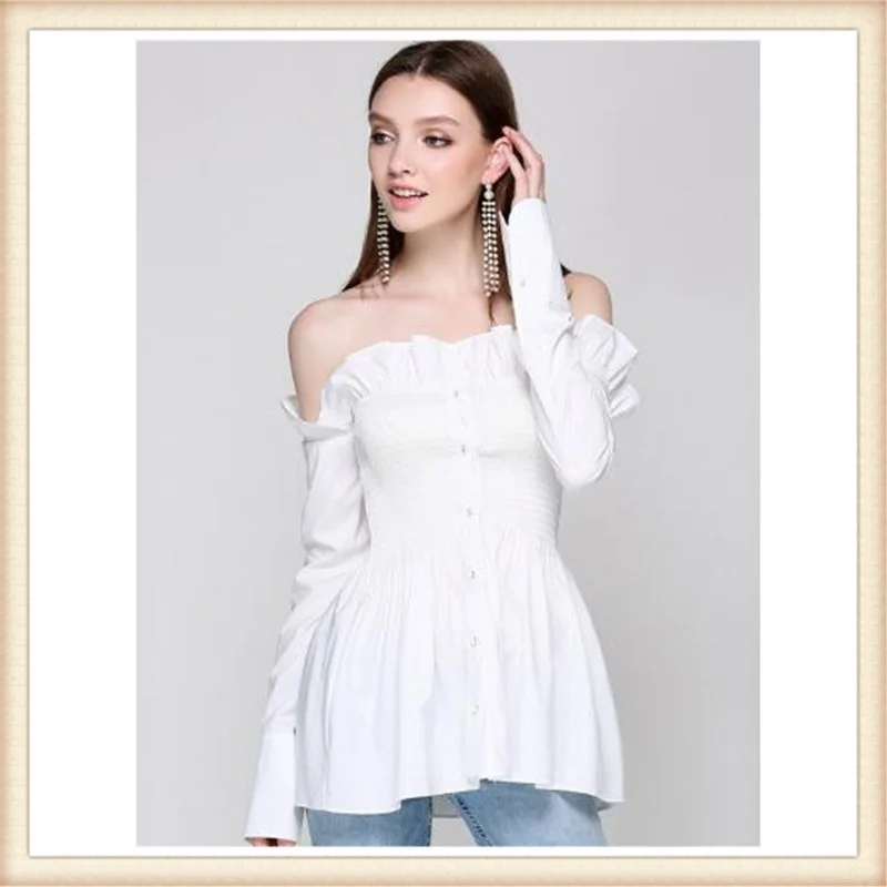 Блузка женская с длинным рукавом белая|button blouse|blouse fashionfashion blouses |