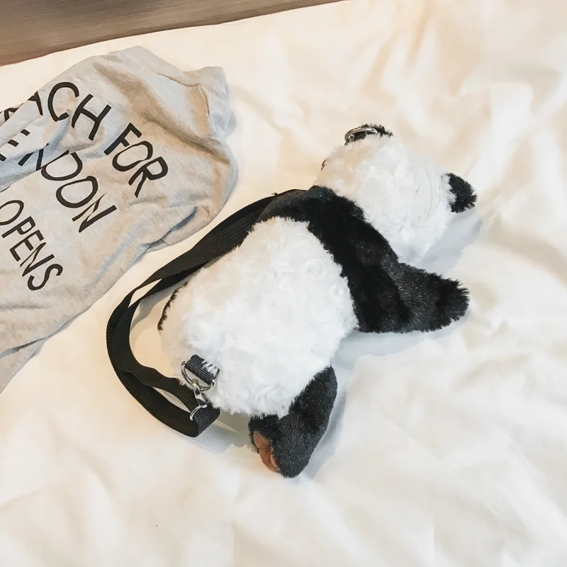 1 Pcs Women's Plush Panda Shoulder Slung Bag Cartoon Cute Fashion Wild Chest Bag