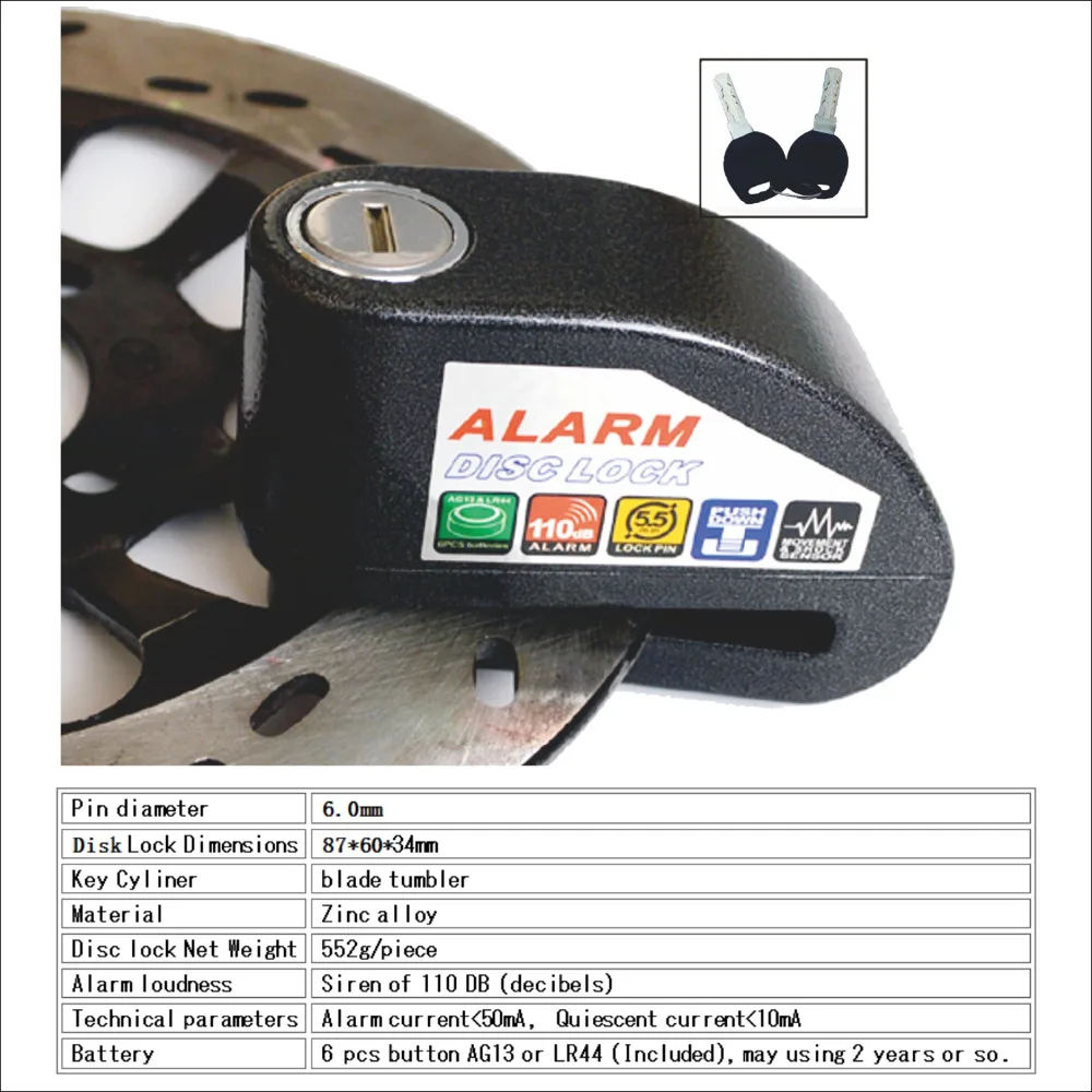6.0mm Black Security Anti Thief Motorbike Motorcycle Wheel Disc Brake alarm lock &amp bag and reminder spring cable Free Shipping |