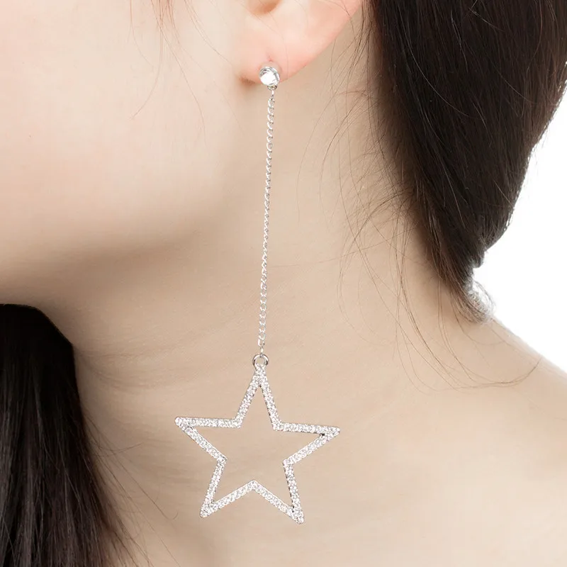 Linnor 2018 New Exquisite Shine Crystal Star Heart Hanging Drop Earring Siver Tassel Earing for Women Wedding Feminino Pending | Украшения