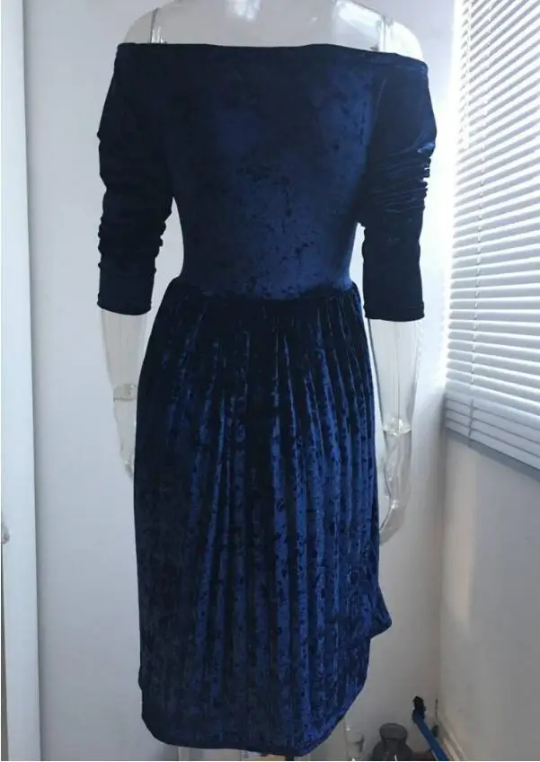 JOYINPARTY для женщин Бархат Vestidos Мода элегантное праздничное платье с открытыми плечами Плиссированное свободное винтажное платье