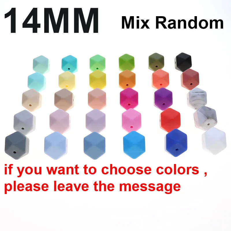 Mix Color 14 мм, 25 шт., шестигранные силиконовые бусины, Bpa бесплатно, Детские Прорезыватели для зубов, ожерелье, аксессуары, сделай сам, для младенцев, пустышка, цепочка для душа, подарки - Цвет: Mix Color