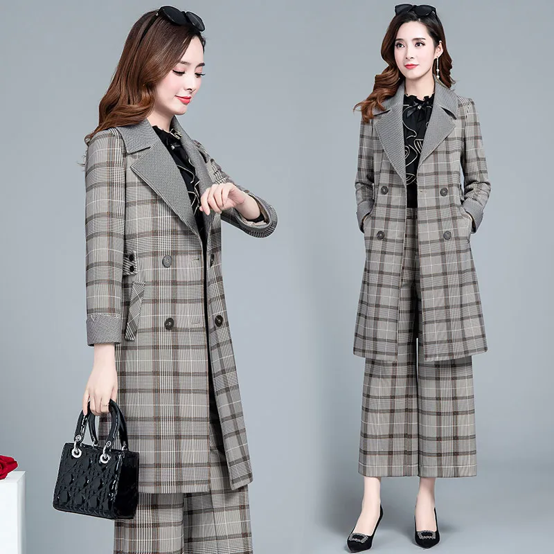 Two Piece Set Women Clothes 2020 Business Suits Formal Office Work Elegant Gray Womens Long Sleeve Coat Blazer LW086 | Женская одежда