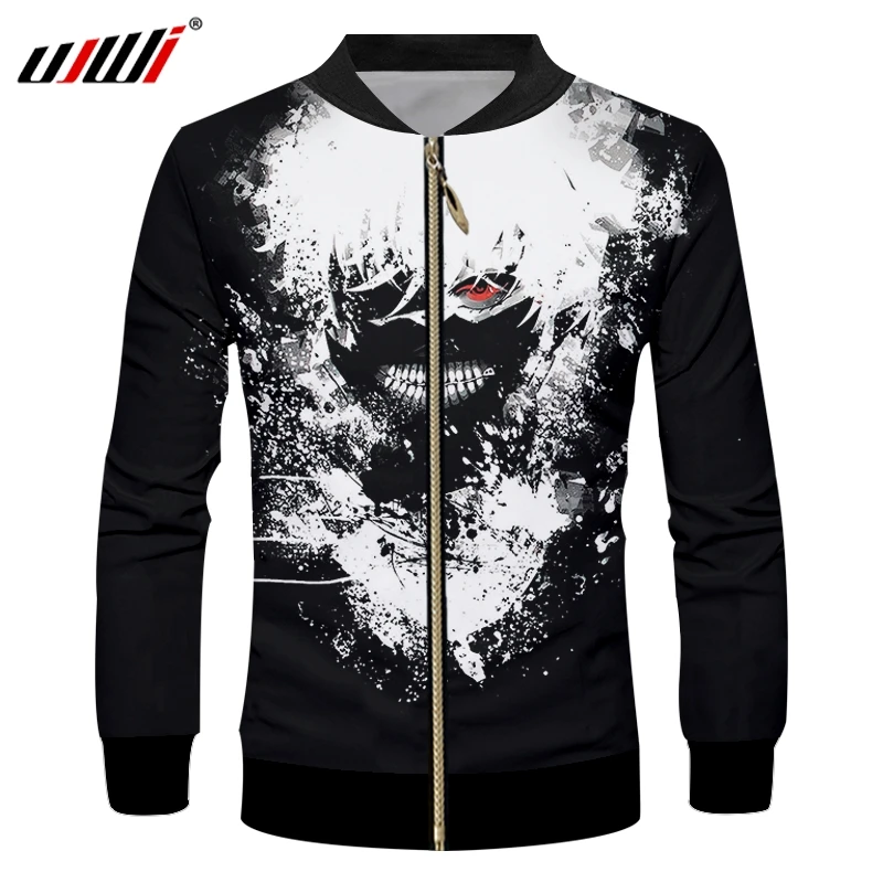 

UJWI Man Ken Kanek 3D Printed Cartoon Tokyo Ghoul Zip Jacket Kawaii Japan Classic Anime Men's Spandex Casual Zipper Coat