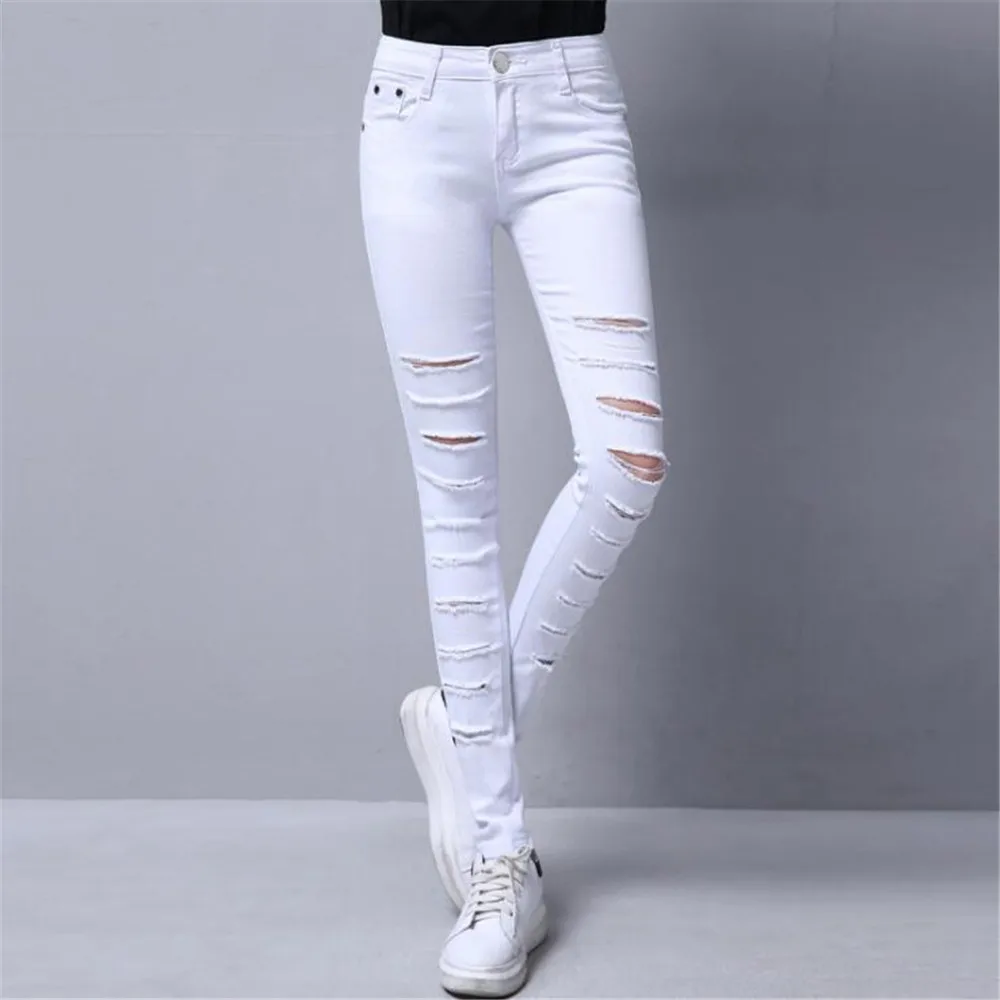 Whole cotton Hollow out hole Elastic force Pencil pants Leggings high waist jeans woman skinny women jeans mujer jean plus size